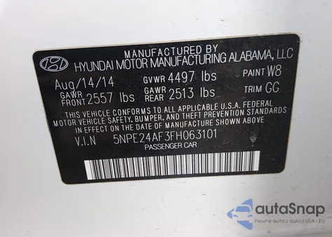 2015 Hyundai Sonata Se из США, поврежденный, VIN 5NPE24AF3FH063101